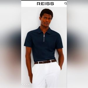 Reiss Felix Navy Textured Cotton Half Zip Polo shirt Size Small NEW NWT